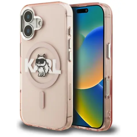 Karl Lagerfeld IML Choupette Sketch Logo růžová / Zadní kryt / Apple iPhone 16 / MagSafe