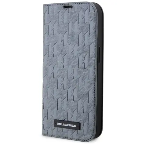 Karl Lagerfeld Saffiano Monogram stříbrná / Pouzdro / knížkové / PU kůže / pro Apple iPhone 14
