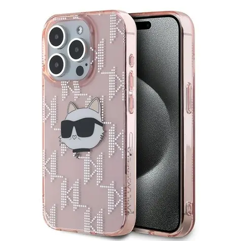 Karl Lagerfeld IML Choupette Head & Monogram růžová / Zadní kryt / Apple iPhone 15 Pro Max