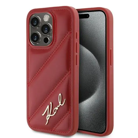 Karl Lagerfeld Diagonal Quilted Script červená / Zadní kryt / Apple iPhone 15 Pro Max