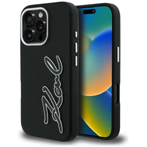 Karl Lagerfeld Grained Signature Logo černá / Zadní kryt / pro iPhone 16 Pro