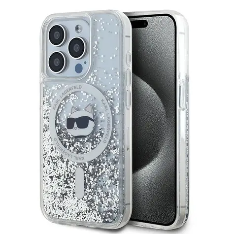 Karl Lagerfeld Liquid Glitter Choupette Head čirá / Kryt pro Apple iPhone 14 Pro / MagSafe
