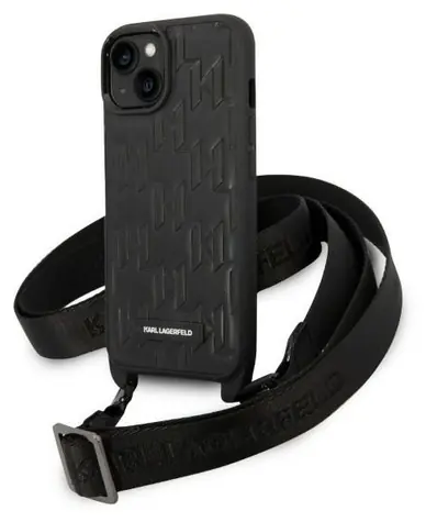 Karl Lagerfeld Monogram Plaque černá / Kryt / Apple iPhone 13/14/15 / S řemínkem
