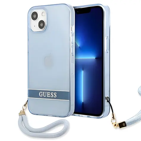 Guess Translucent Strap modrá / Pouzdro / Apple iPhone 13 mini / tvrzený plast / průsvitné poutko