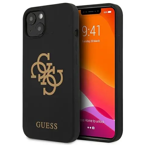 Guess Silicone 4G Logo pouzdro černé / Pouzdro / Apple iPhone 13 mini / Silikon a tvrzený plast / Kovové logo