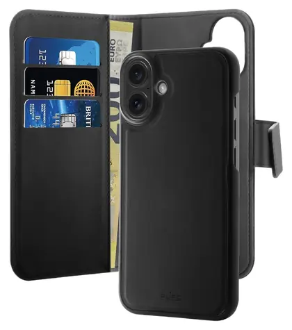 Puro Wallet Detachable černá / Pouzdro / MagSafe / 2v1 s peněženkou / iPhone 16