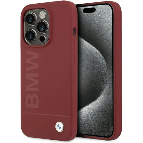 BMW Silicone Big Logo MagSafe červená / Kryt pro Apple iPhone 15 Pro / Silikonový