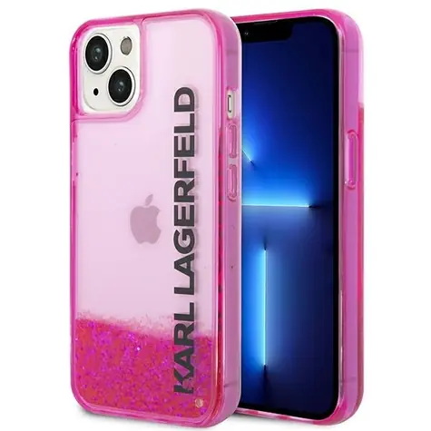 Karl Lagerfeld Liquid Glitter Elong Case růžová / Zadní kryt pro Apple iPhone 14 Plus / Třpytivý motiv
