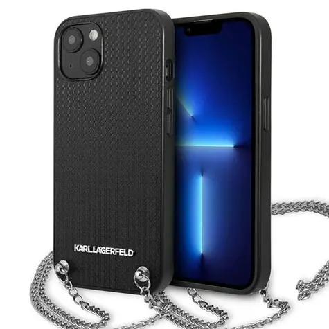 Karl Lagerfeld Leather Textured and Chain černá / Zadní kryt / Apple iPhone 13, 14, 15