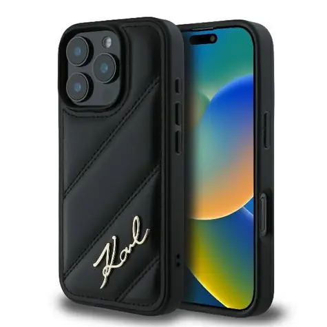 Karl Lagerfeld Quilted Signature černý / Zadní kryt pro iPhone 16 Pro / Prošívaný vzor