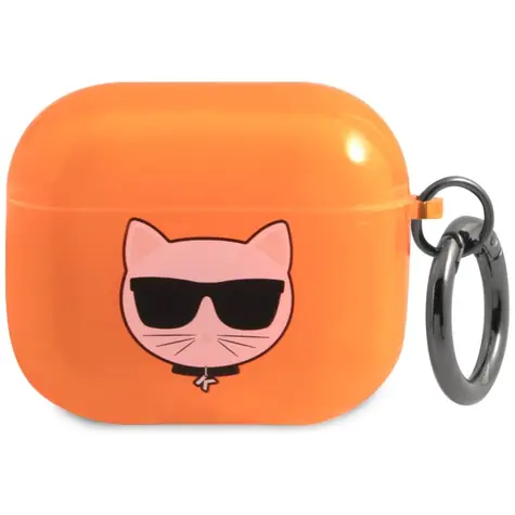 Karl Lagerfeld Choupette Head oranžové / Pouzdro pro Apple AirPods 3