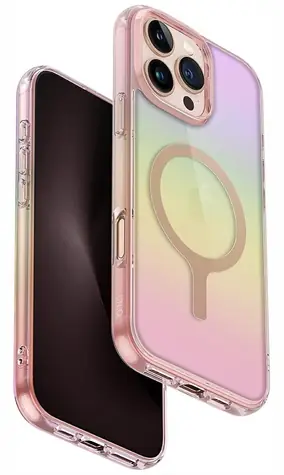 UNIQ Iridescia MagClick růžová / Ochranný kryt na iPhone 16 Pro Max / MagSafe nabíjení