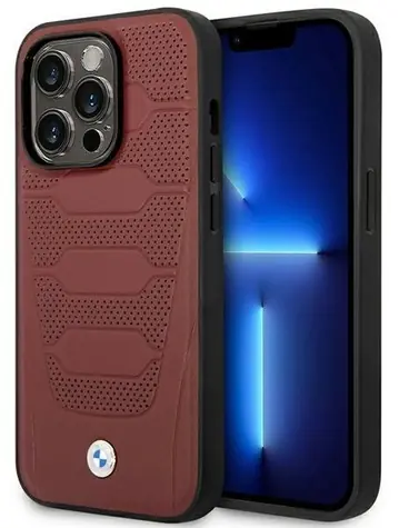 BMW BMHMP14L22RPSR iPhone 14 Pro bordó / Pouzdro / Leather Seats Pattern / MagSafe