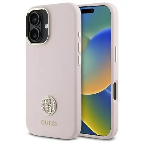 Guess Silicone Logo Strass 4G iPhone 16 světle růžová / Zadní kryt / Silikon