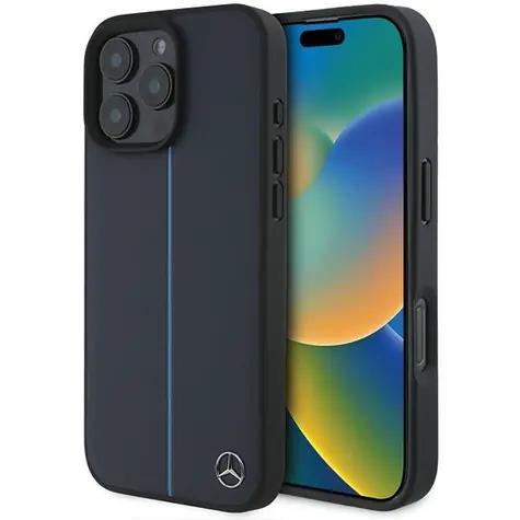 Mercedes Blue Line Leather MagSafe pro iPhone 16 Pro Max tmavě modrá / Zadní kryt / Kožený