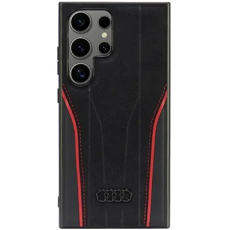 Audi Genuine Leather MagSafe černo-červená / Zadní kryt pro Samsung Galaxy S24 Ultra / Pravá kůže / Podpora MagSafe