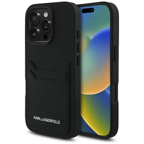 Karl Lagerfeld Grained PU Cardslot iPhone 16 Pro černá / Zadní kryt / Apple iPhone 16 Pro