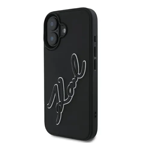 Karl Lagerfeld 3D Rubber Signature iPhone 16 černá / Zadní kryt / Silikonový povrch