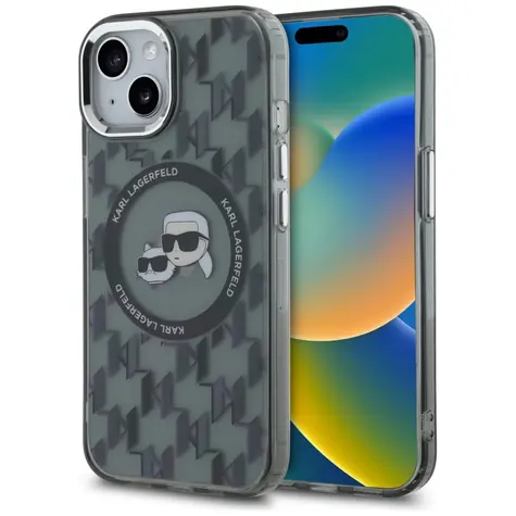 Karl Lagerfeld IML Monogram Karl & Choupette Head MagSafe černá / Zadní kryt / Apple iPhone 15 Plus