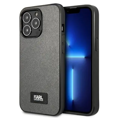 Karl Lagerfeld Saffiano Plaque stříbrná / Zadní kryt pro iPhone 13 Pro a iPhone 13 / 6.1