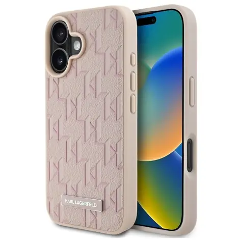 Karl Lagerfeld Hot Stamp kryt iPhone 16 růžová / MagSafe zadní kryt pro Apple iPhone 16