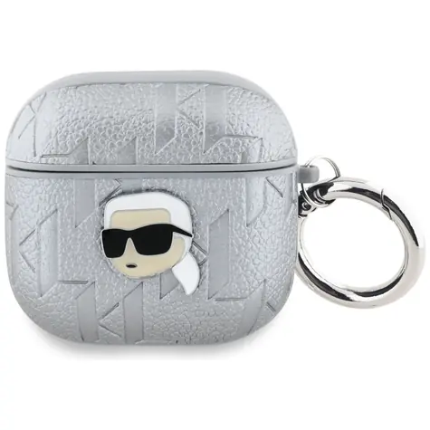 Karl Lagerfeld Pouzdro Monogram Karl Head pro Apple AirPods 4 stříbrná / Pouzdro / Motiv Karl Head