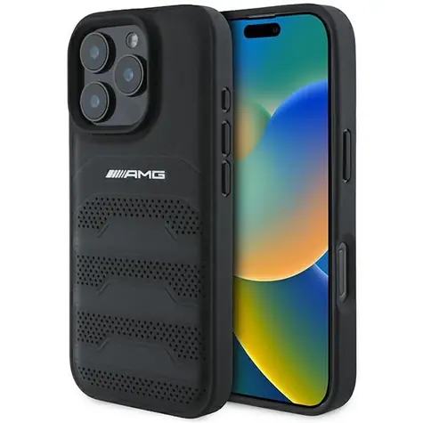 AMG Leather Debossed Lines černá / Zadní kryt / pro Apple iPhone 16 Pro Max / PU kůže