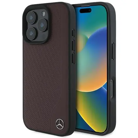 Mercedes MB Wood červená / Zadní kryt / MagSafe / pro iPhone 16 Pro Max / PU kůže