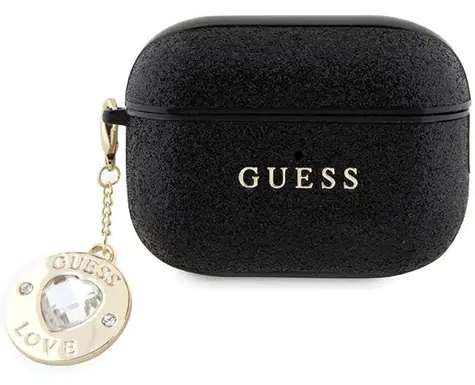GUESS Glitter Heart Diamond Charm černá / Pouzdro pro Apple AirPods Pro 2