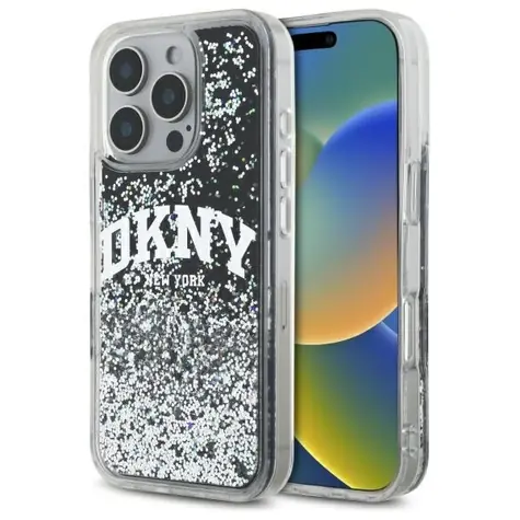 DKNY Liquid Glitter Arch Logo Zadní kryt iPhone 16 Pro Max černá / Zadní kryt / Apple iPhone 16 Pro Max / Hardcase