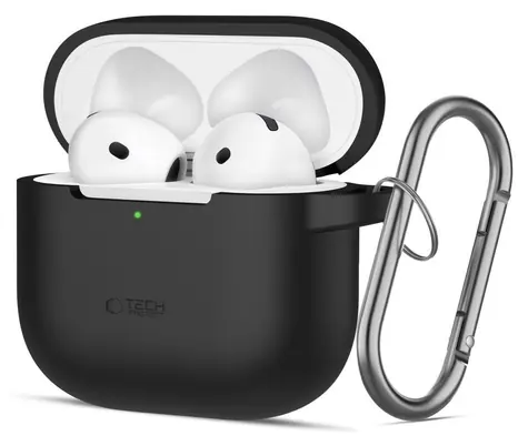 Tech-Protect Silicone Hook Case AirPods 4 černá / Pouzdro / silikonové / s karabinou / pro Apple AirPods 4