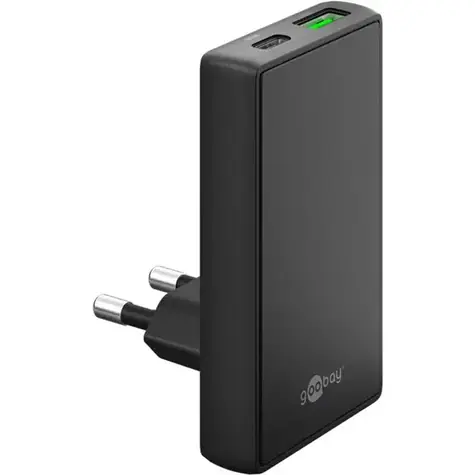 Goobay GaN 90° černá / Síťová nabíječka / 65W / USB-C + USB-A / PD, QC