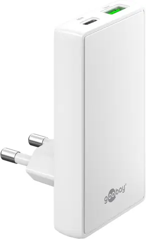 Goobay 90° GaN bílá / Síťová nabíječka / 65W / USB-C + USB-A