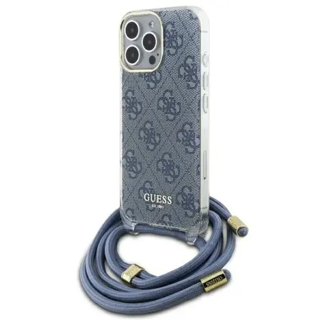 Guess Crossbody Cord 4G Print modrá / Zadní kryt / iPhone 16 Pro / s popruhem na krk