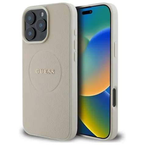 Guess Grained Gold Ring MagSafe iPhone 16 Pro Max béžová / Zadní kryt / MagSafe
