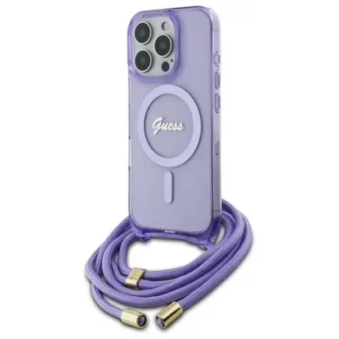 Guess Crossbody Cord Script fialová / Zadní kryt / MagSafe / Apple iPhone 16 Pro Max