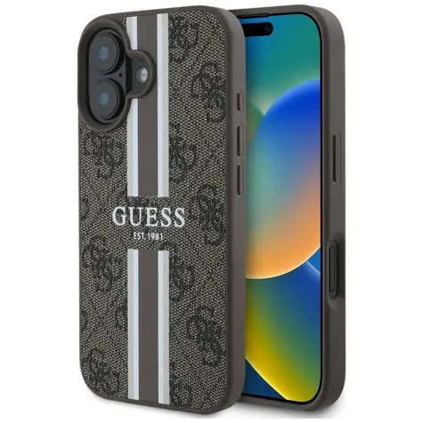 Guess 4G Printed Stripes hnědá / Kryt / iPhone 16 / MagSafe