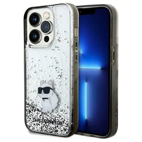 Karl Lagerfeld Liquid Glitter Choupette čirá / Zadní kryt pro Apple iPhone 14 Pro