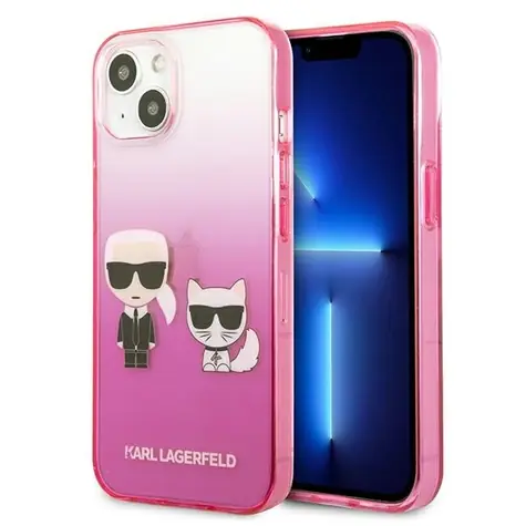 Karl Lagerfeld Gradient Ikonik Karl & Choupette růžová / Kryt / pro Apple iPhone 13 mini