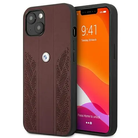BMW Kožený kryt Curve perforovaný pro iPhone 13 červená / Pouzdro / Pravá kůže / Perforovaný design