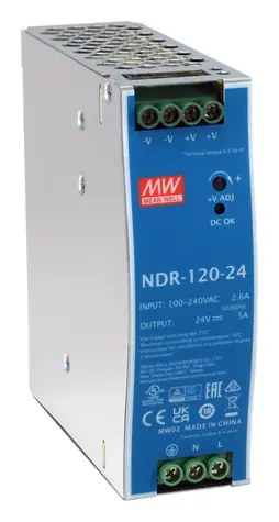 LevelOne Napájecí zdroj 24V/120W stříbrná / Napájecí zdroj / DIN lišta / 90-264 V AC / výstup 24V/5A / -20 až 70 °C
