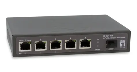 LevelOne GEP-0625 / Switch / Unmanaged / 5x 2.5GbE / 4x PoE+ 65W / fanless