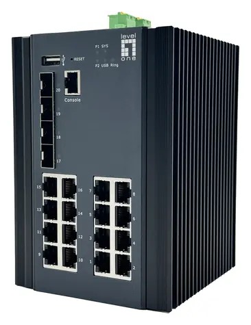LevelOne IGU-2071 / Průmyslový switch / 16x GbE / 4x SFP Combo 2,5G / Managed L2+ / DIN lišta