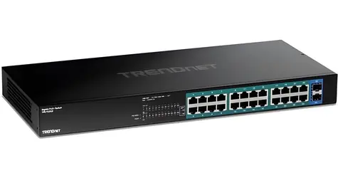 TRENDnet 24-portový PoE+ switch se 2x SFP / Switch / 24x Gigabit PoE+ / 380 W / 52 Gbit/s / kovové provedení