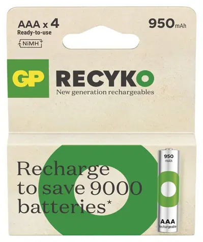 GP ReCyko AAA HR03 950mAh 4ks / Nabíjecí baterie / NiMH / 500+ nabíjecích cyklů