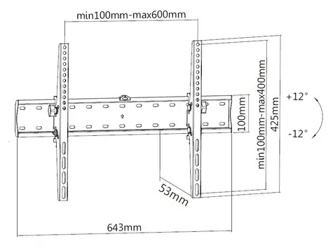 Equip TV držák na zeď černý / Držák TV / náklopný / VESA 600x400 / 37-70” / 40 kg