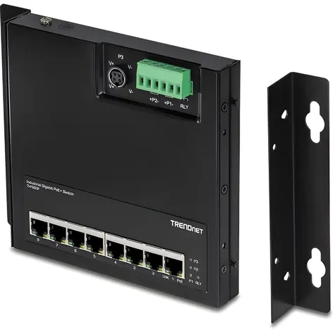 TRENDnet 8-Port Industrial Gigabit PoE+ switch / Switch / nástěnná montáž / 8x Gigabit PoE+ / 200 W PoE / IP30