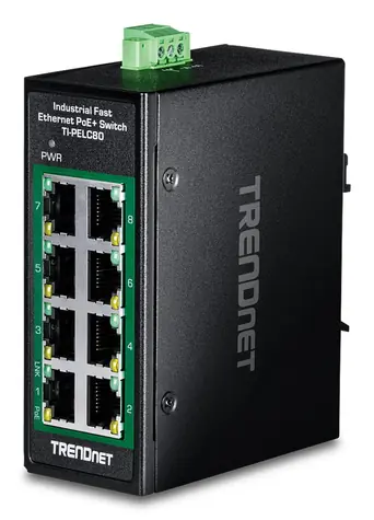 TRENDnet TI-PELC80 / Průmyslový switch / 8-port Fast Ethernet PoE+ / 200 W / DIN-Rail / IP30