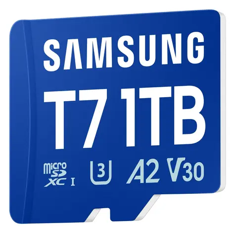 Samsung T7 modrá / Paměťová karta microSDXC / 1 TB / UHS-I U3 / Class 10, V30, A2 / čtení: 170 MB/s
