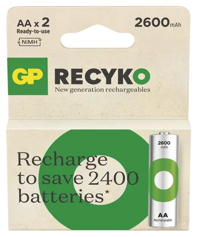 GP ReCyko AA 2600 mAh, 2 ks / Nabíjecí baterie / NiMH / 300+ cyklů